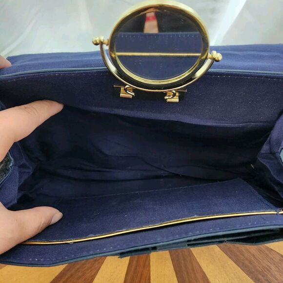 Unbranded Handbags - Vintage Blue Shoulder Bag Purse with Pop Up Mirror 1960s 1970s